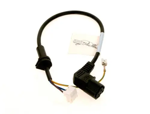 BOSCH Pumpenkabel mit zwei Steckverbindern und mehreren Drähten. Das Kabel hat eine isolierte Umwicklung und bietet elektrische Anschlüsse.